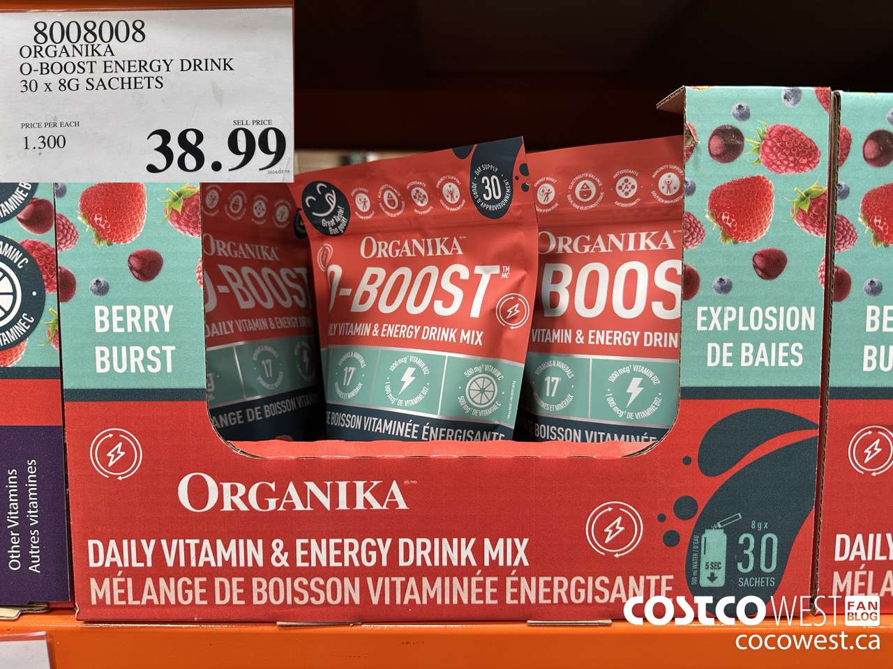 8008008 ORGANIKA O-BOOST ENERGY DRINK 30 X 8G SACHETS $38.99