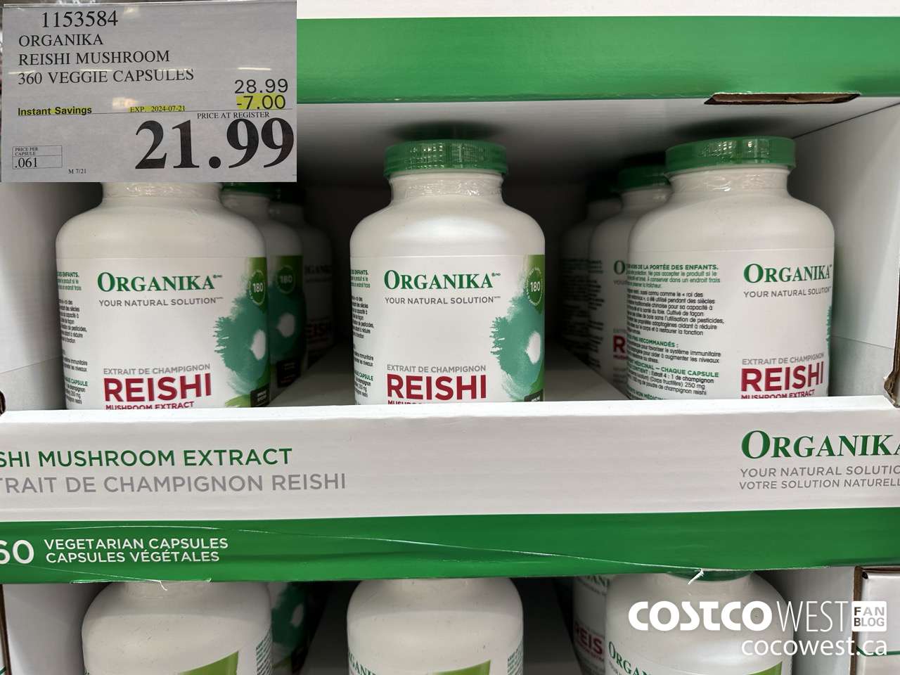 1153584 ORGANIKA REISHI MUSHROOM 360 VEGGIE CAPSULES ($7.00 INSTANT SAVINGS EXPIRES ON 2024-07-21) $21.99