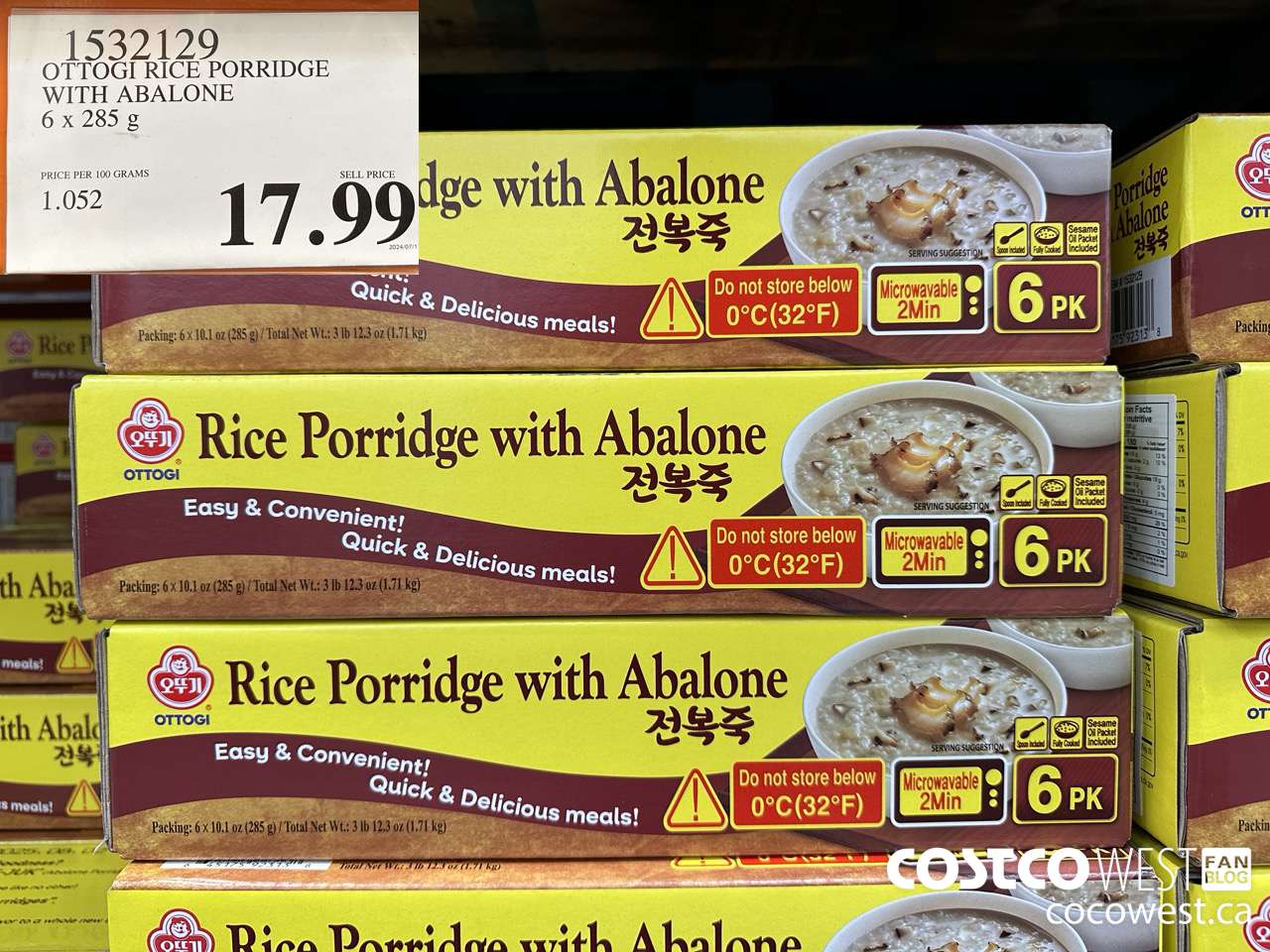 1532129 OTTOGI RICE PORRIDGE WITH ABALONE 6 X 285G $17.99
