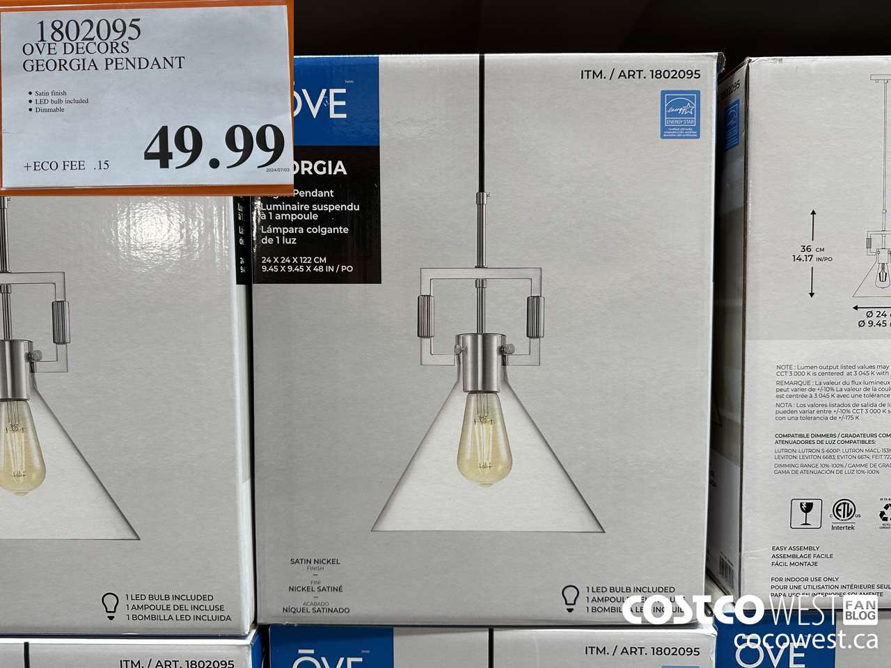 1802095 OVE DECORS GEORGIA PENDANT $49.99