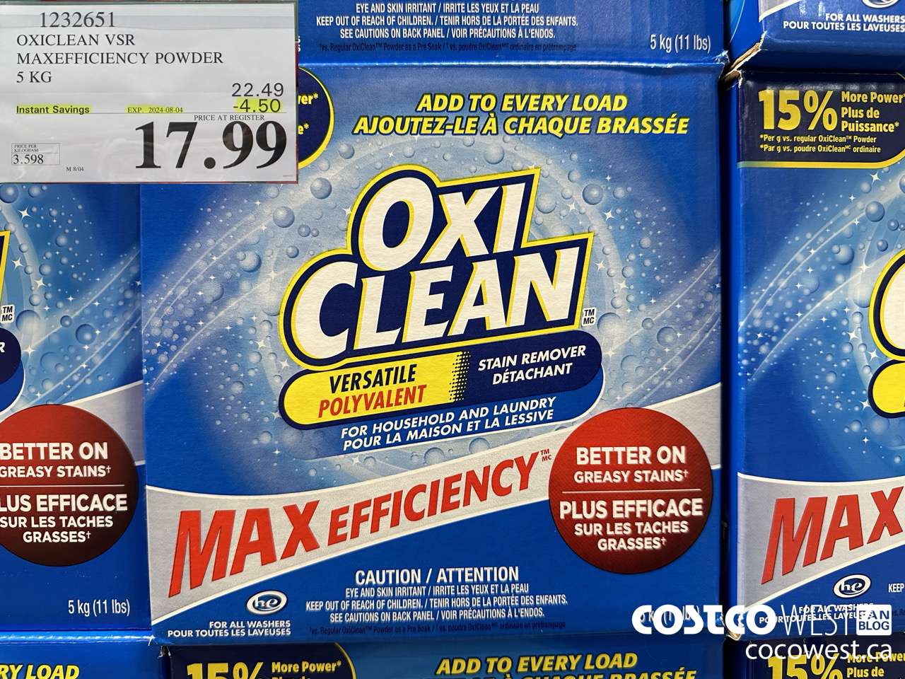 1232651 OXICLEAN VSR MAXEFFICIENCY POWDER 5 KG ($4.50 INSTANT SAVINGS EXPIRES ON 2024-08-04) $17.99