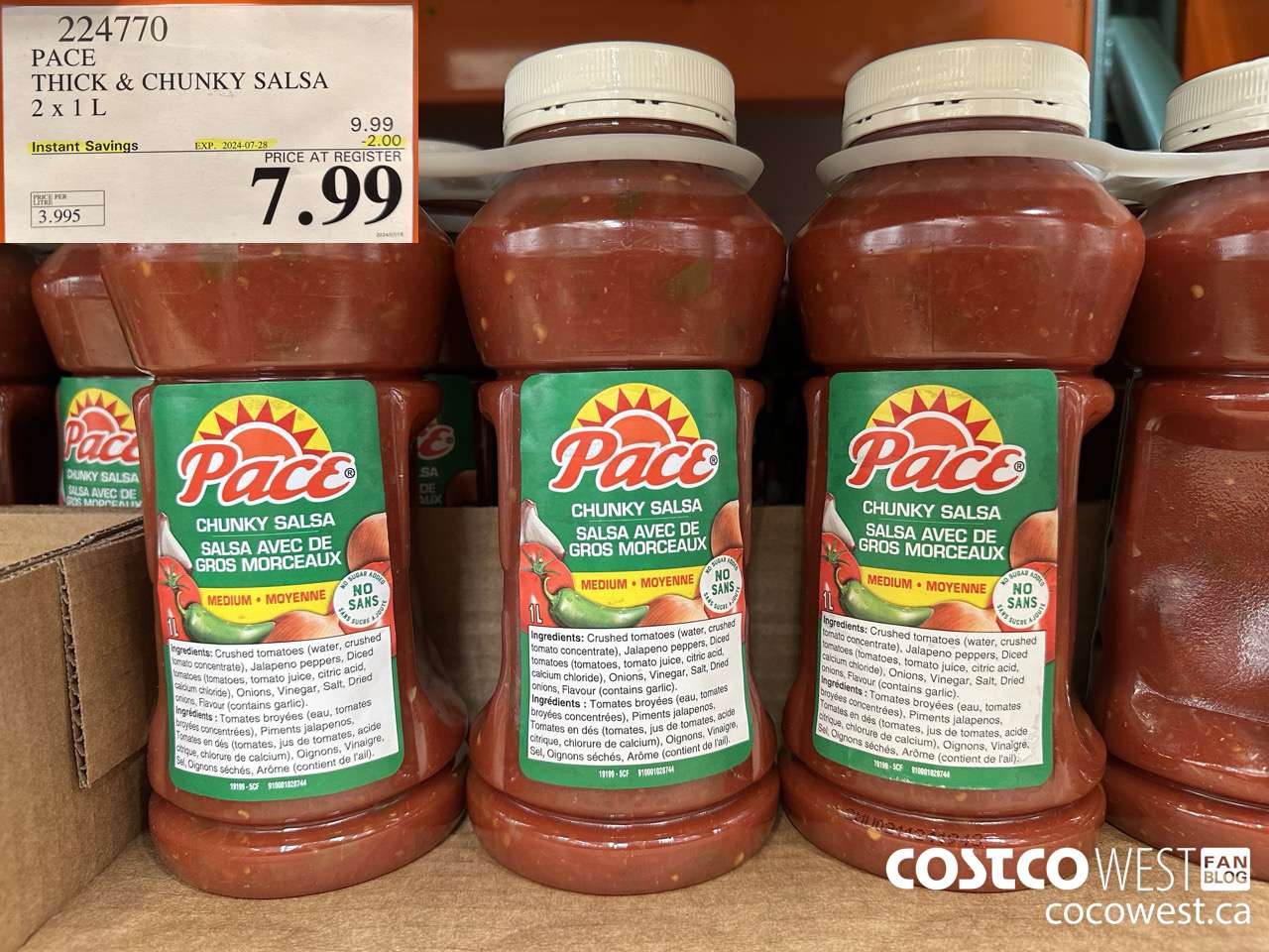 224770 PACE THICK & CHUNKY SALSA 2 X 1L ($2.00 INSTANT SAVINGS EXPIRES ON 2024-07-28) $7.99