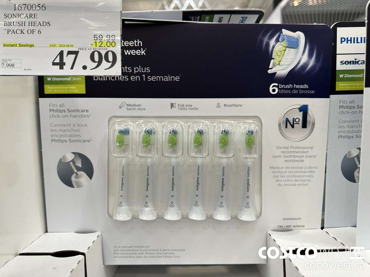 1670056 PHILIPS SONICARE DIAMONDCLEAN BRUSH HEADS 6-PACK ($12.00 INSTANT SAVINGS EXPIRES ON 2024-08-04) $47.99