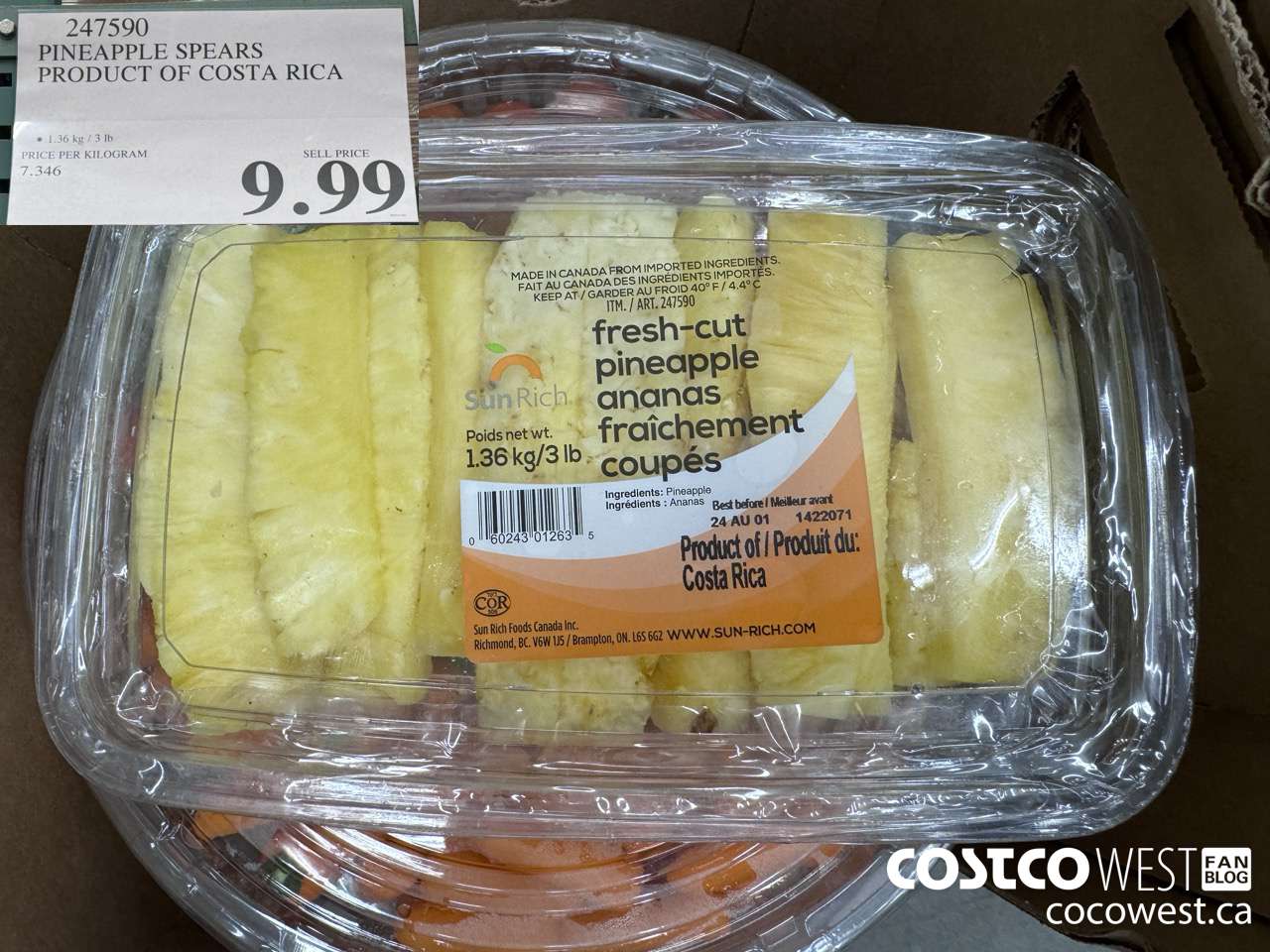 247590 PINEAPPLE SPEARS PRODUCT OF COSTA RICA $9.99