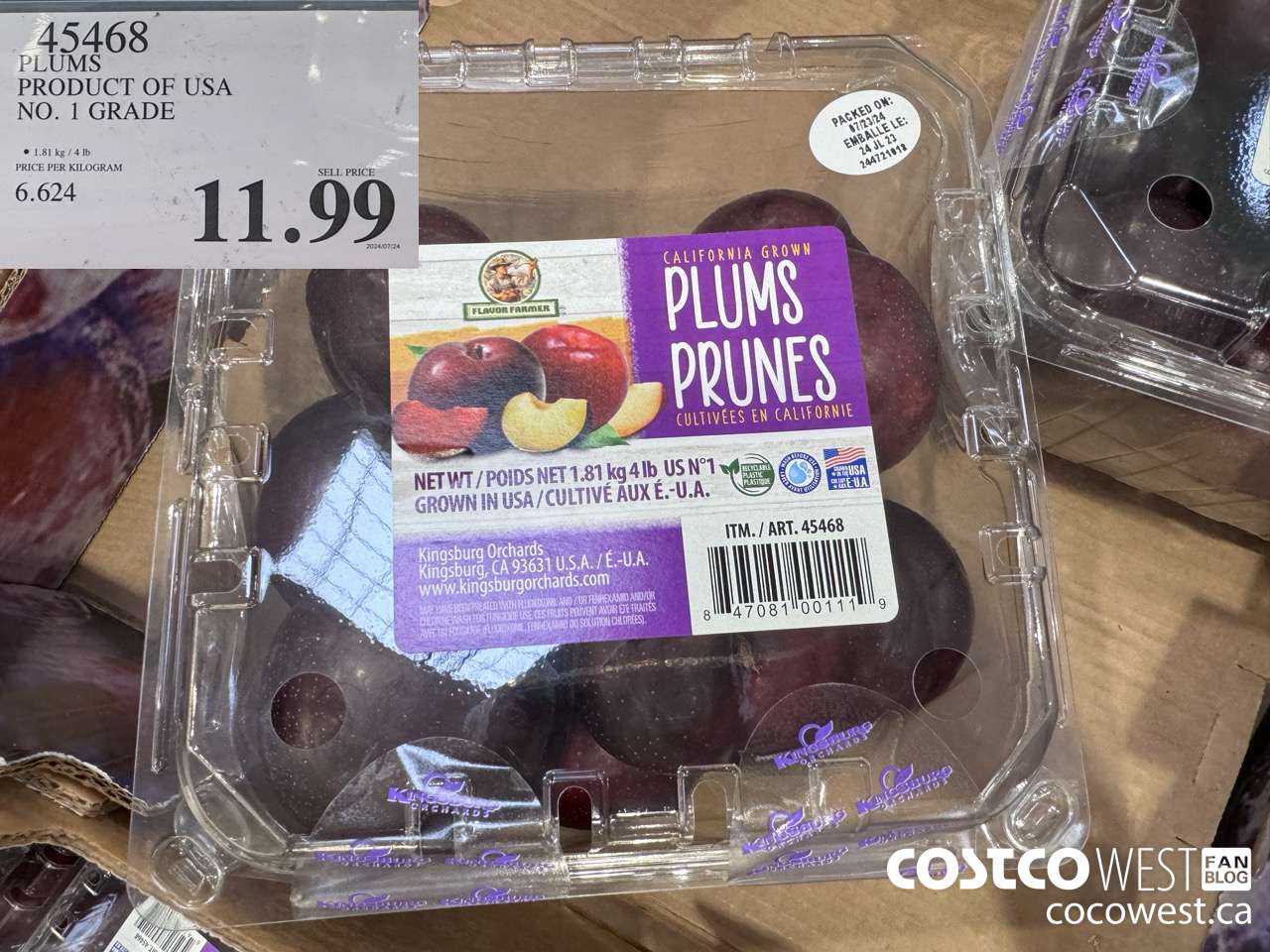 45468 PLUMS PRODUCT OF USA NO. 1 GRADE $11.99