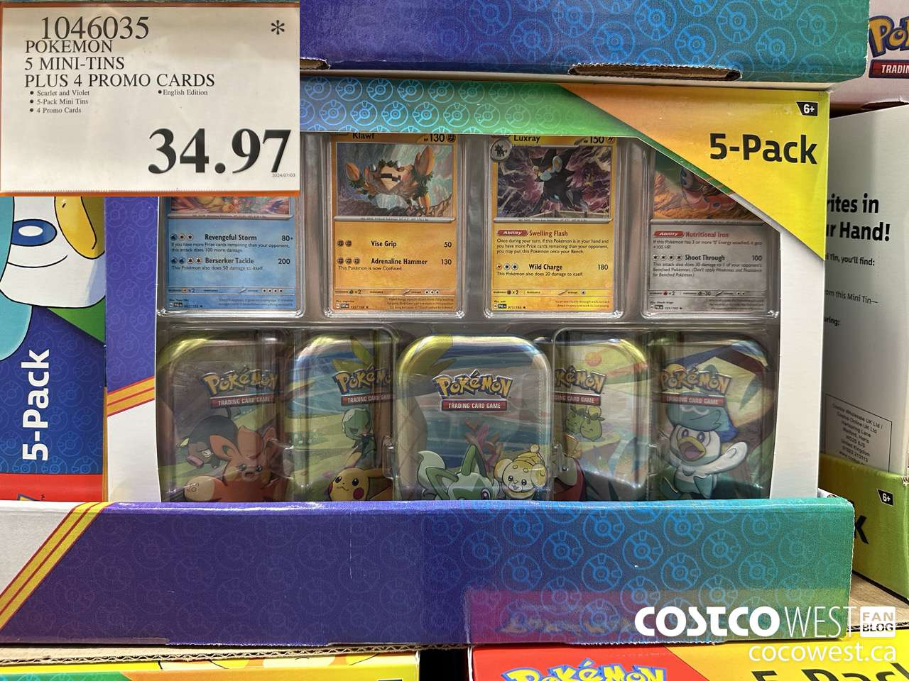 1046035 POKEMON 5 MINI-TINS PLUS 4 PROMO CARDS  $34.97