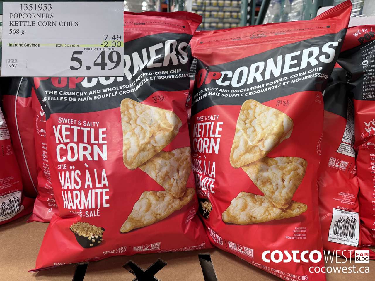 1351953 POPCORNERS KETTLE CORN CHIPS 568 g ($2.00 INSTANT SAVINGS EXPIRES ON 2024-07-28) $5.49