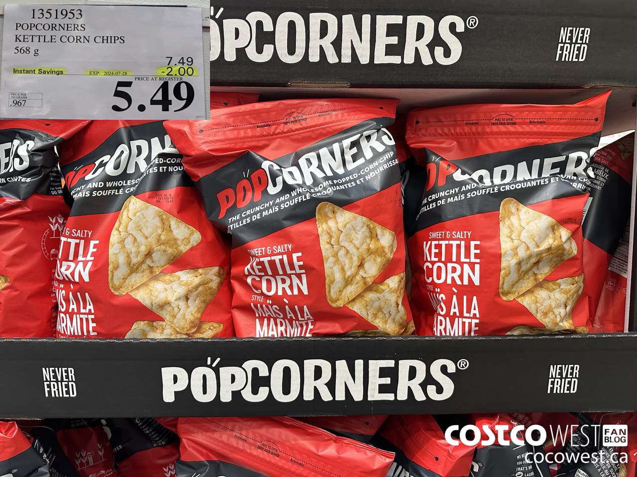 1351953 POPCORNERS KETTLE CORN CHIPS 568 g ($2.00 INSTANT SAVINGS EXPIRES ON 2024-07-28) $5.49