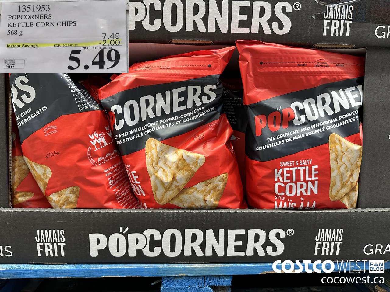 1351953 POPCORNERS KETTLE CORN CHIPS 568 g ($2.00 INSTANT SAVINGS EXPIRES ON 2024-07-28) $5.49