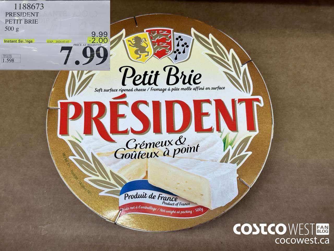 1188673 PRESIDENT PETIT BRIE 500 g ($2.00 INSTANT SAVINGS EXPIRES ON 2024-07-07) $7.99