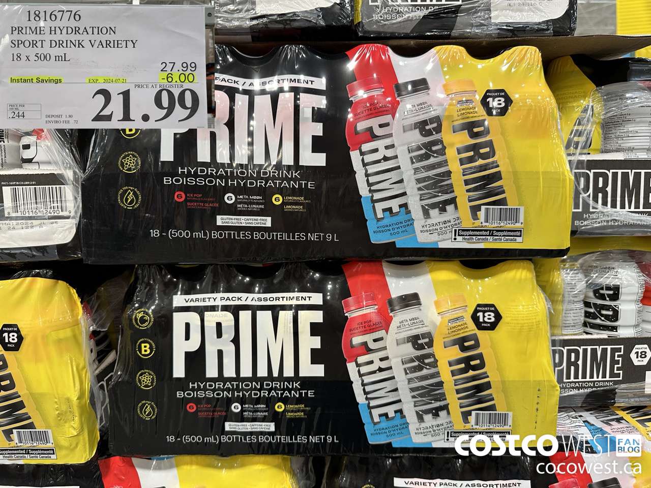 1816776 PRIME HYDRATION SPORT DRINK VARIETY 18 X 500ML ($6.00 INSTANT SAVINGS EXPIRES ON 2024-07-21) $21.99