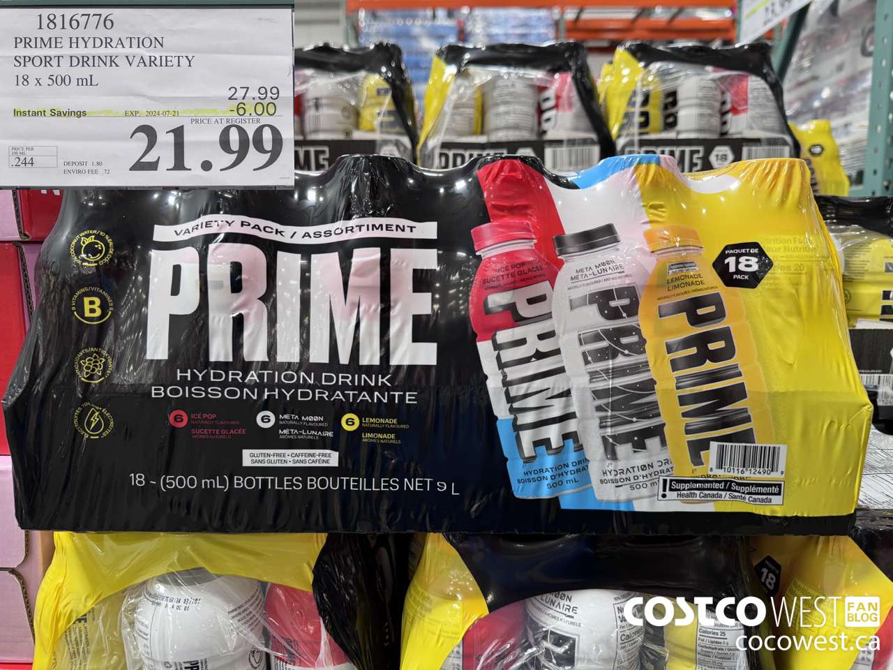 1816776 PRIME HYDRATION SPORT DRINK VARIETY 18 X 500ML ($6.00 INSTANT SAVINGS EXPIRES ON 2024-07-21) $21.99