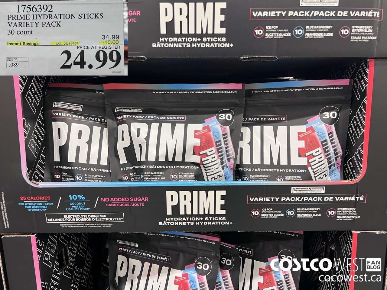 1756392 PRIME HYDRATION STICKS VARIETY PACK 30 COUNT ($10.00 INSTANT SAVINGS EXPIRES ON 2024-07-07) $24.99