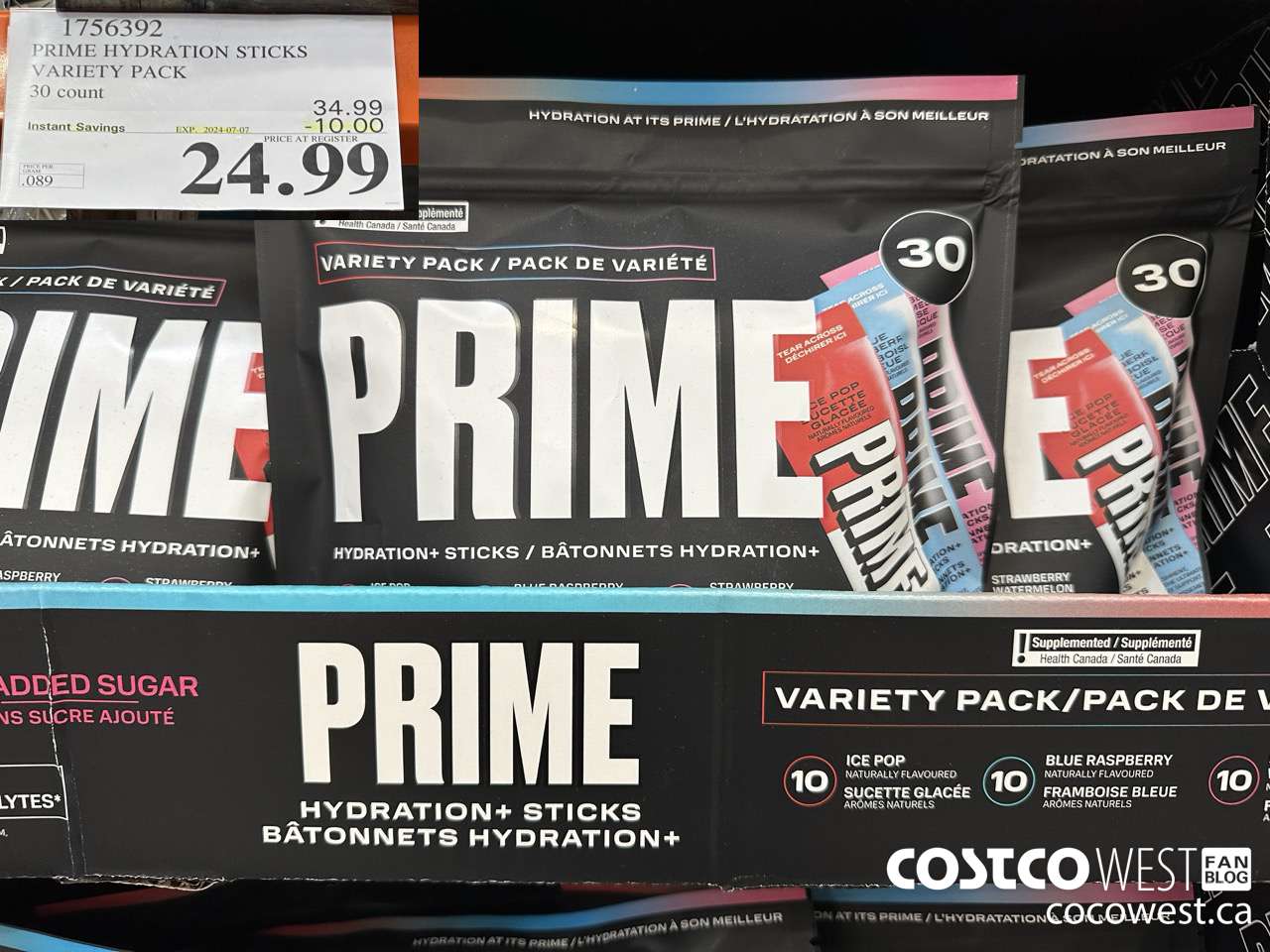 1756392 PRIME HYDRATION STICKS VARIETY PACK 30 COUNT ($10.00 INSTANT SAVINGS EXPIRES ON 2024-07-07) $24.99