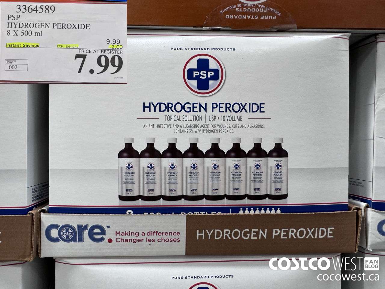 3364589 PSP HYDROGEN PEROXIDE 8 X 500 ML ($2.00 INSTANT SAVINGS EXPIRES ON 2024-07-21) $7.99