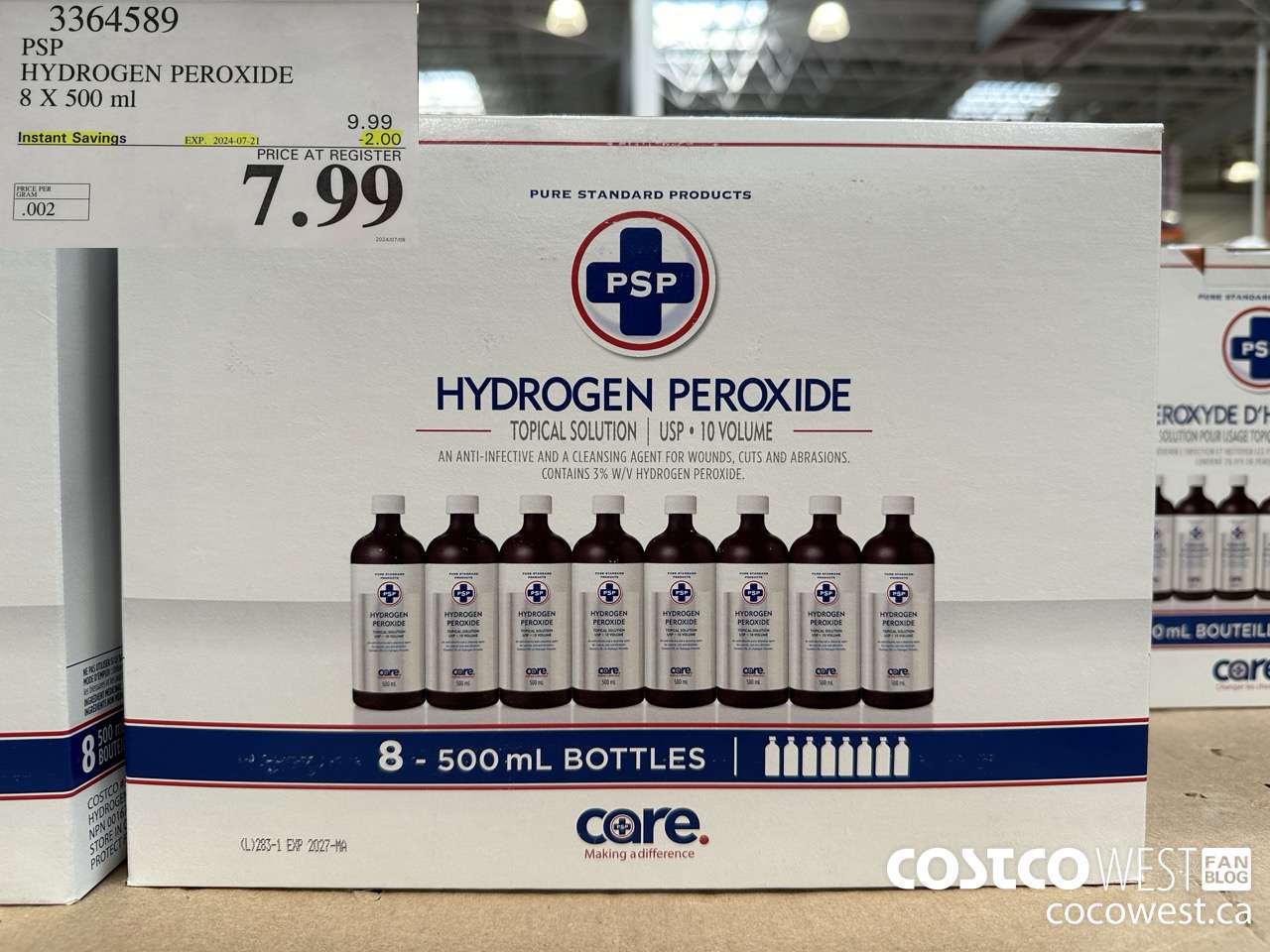 3364589 PSP HYDROGEN PEROXIDE 8 X 500 ML ($2.00 INSTANT SAVINGS EXPIRES ON 2024-07-21) $7.99