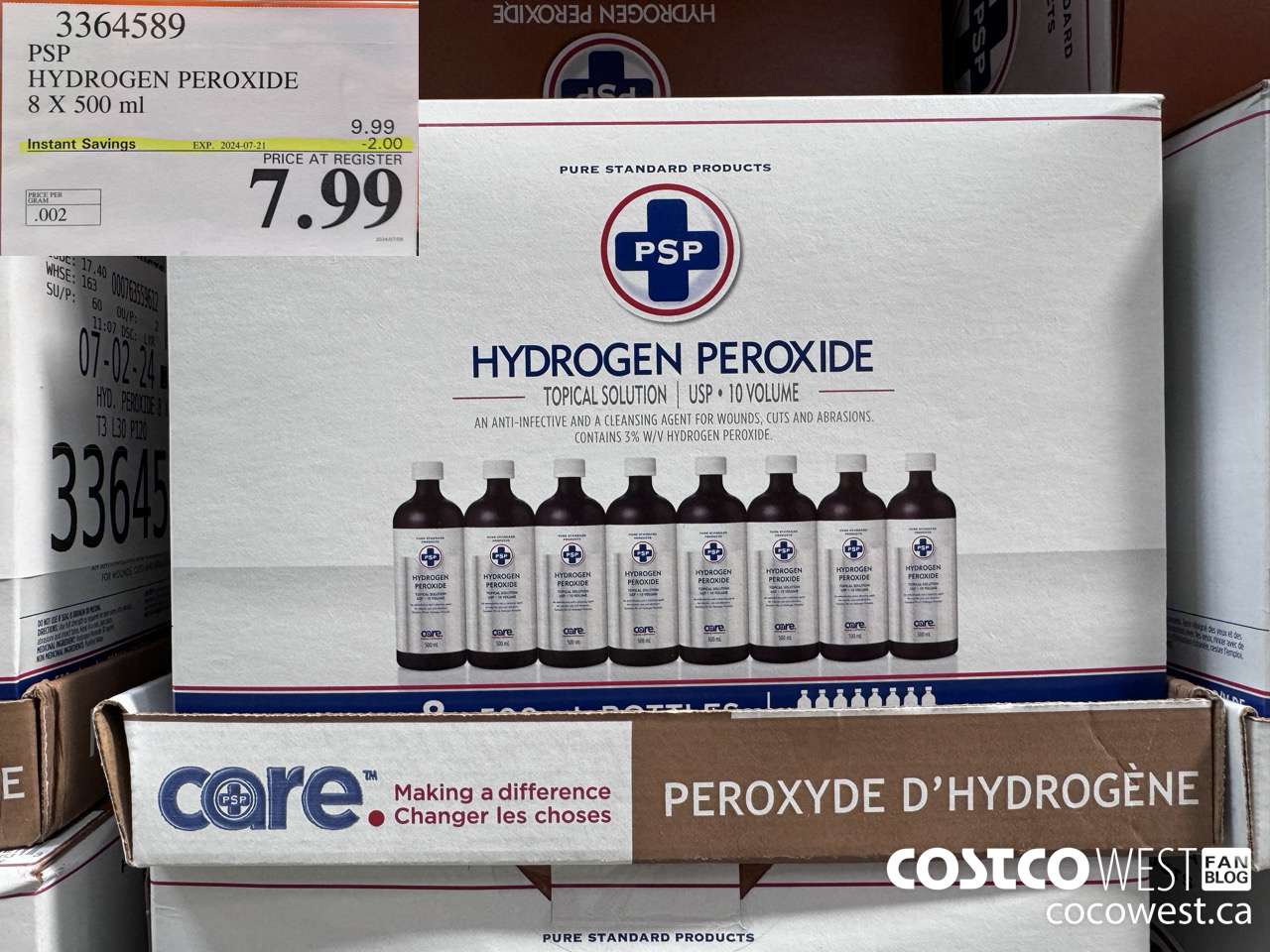 3364589 PSP HYDROGEN PEROXIDE 8 X 500 ML ($2.00 INSTANT SAVINGS EXPIRES ON 2024-07-21) $7.99