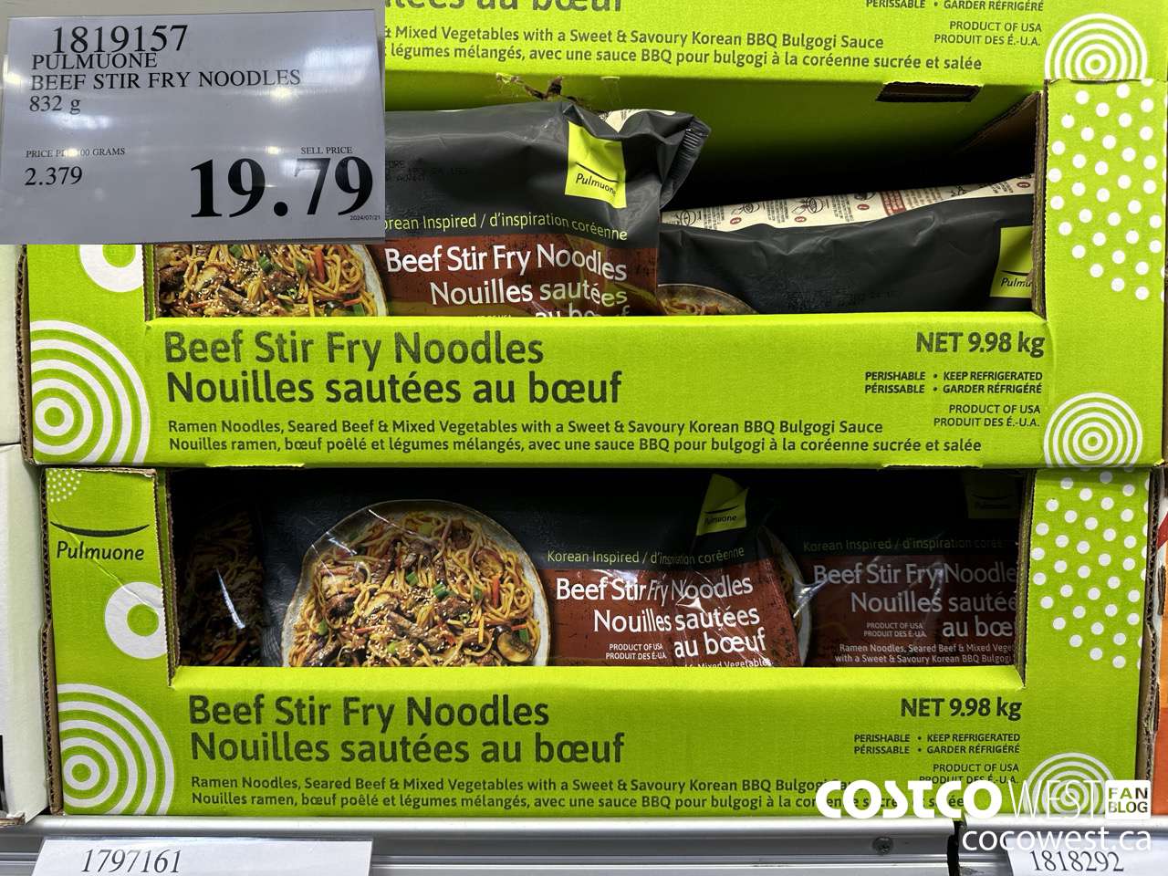 1819157 PULMUONE BEEF STIR FRY NOODLES 832G $19.79