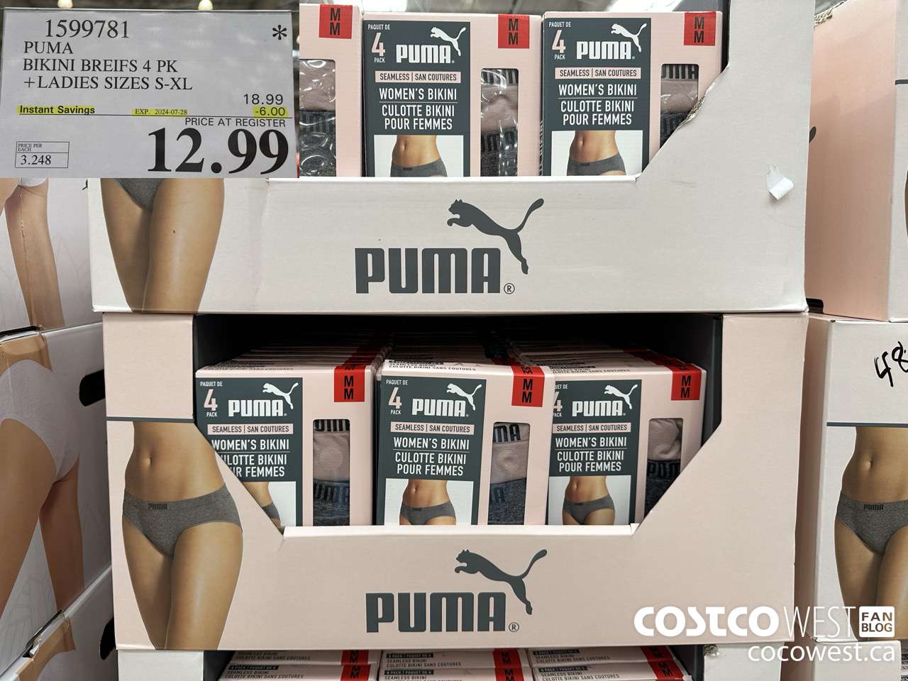 1599781 PUMA BIKINI BRIEFS 4 PK LADIES SIZES S-XL ($6.00 INSTANT SAVINGS EXPIRES ON 2024-07-28) $12.99