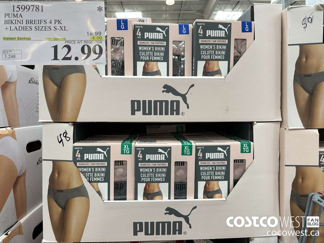 1599781 PUMA BIKINI BRIEFS 4 PK LADIES SIZES S-XL ($6.00 INSTANT SAVINGS EXPIRES ON 2024-07-28) $12.99