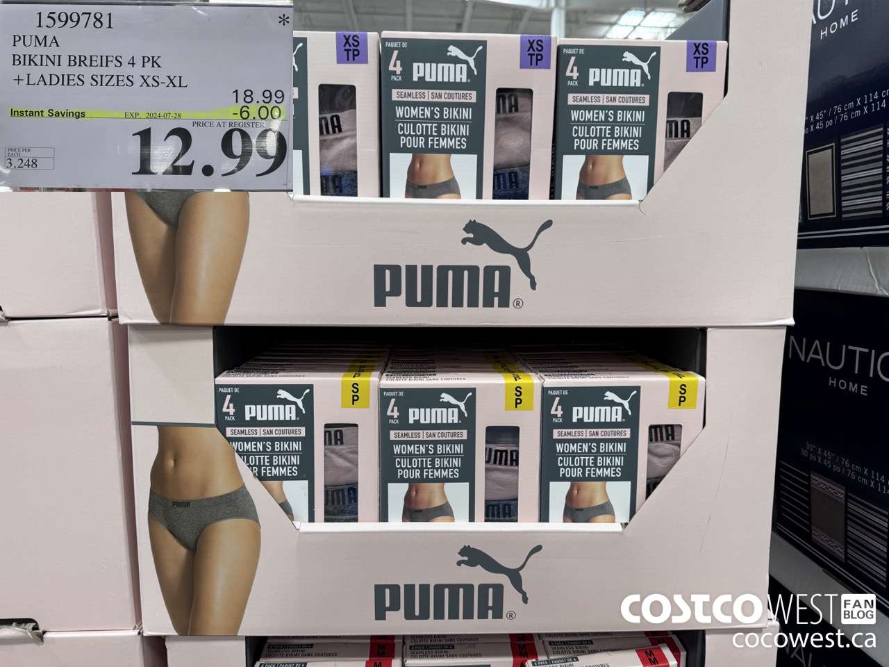 1599781 PUMA BIKINI BRIEFS 4 PK LADIES SIZES XS-XL ($6.00 INSTANT SAVINGS EXPIRES ON 2024-07-28) $12.99