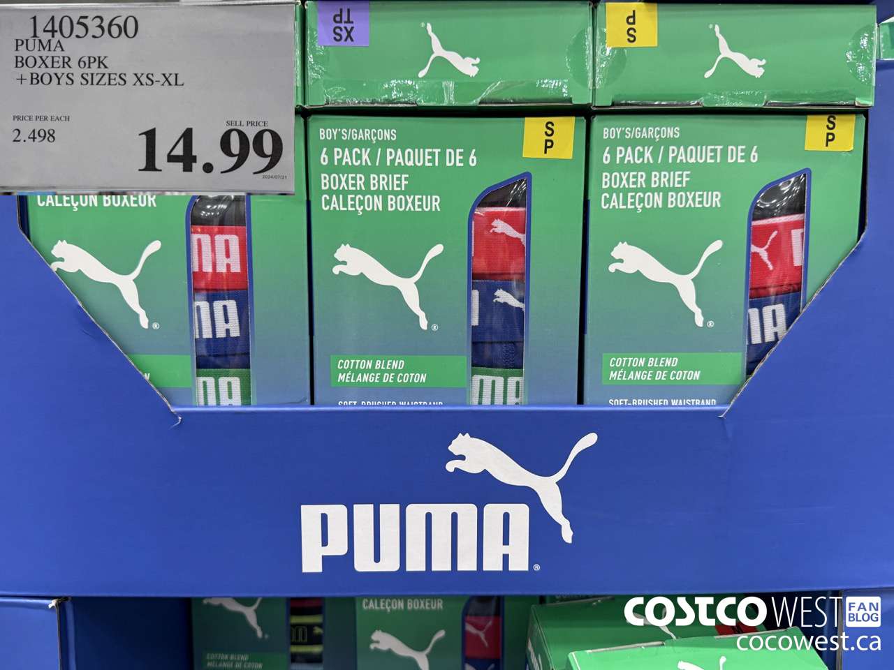 1405360 PUMA BOXER 4PK BOYS SIZES XS-XL $14.99