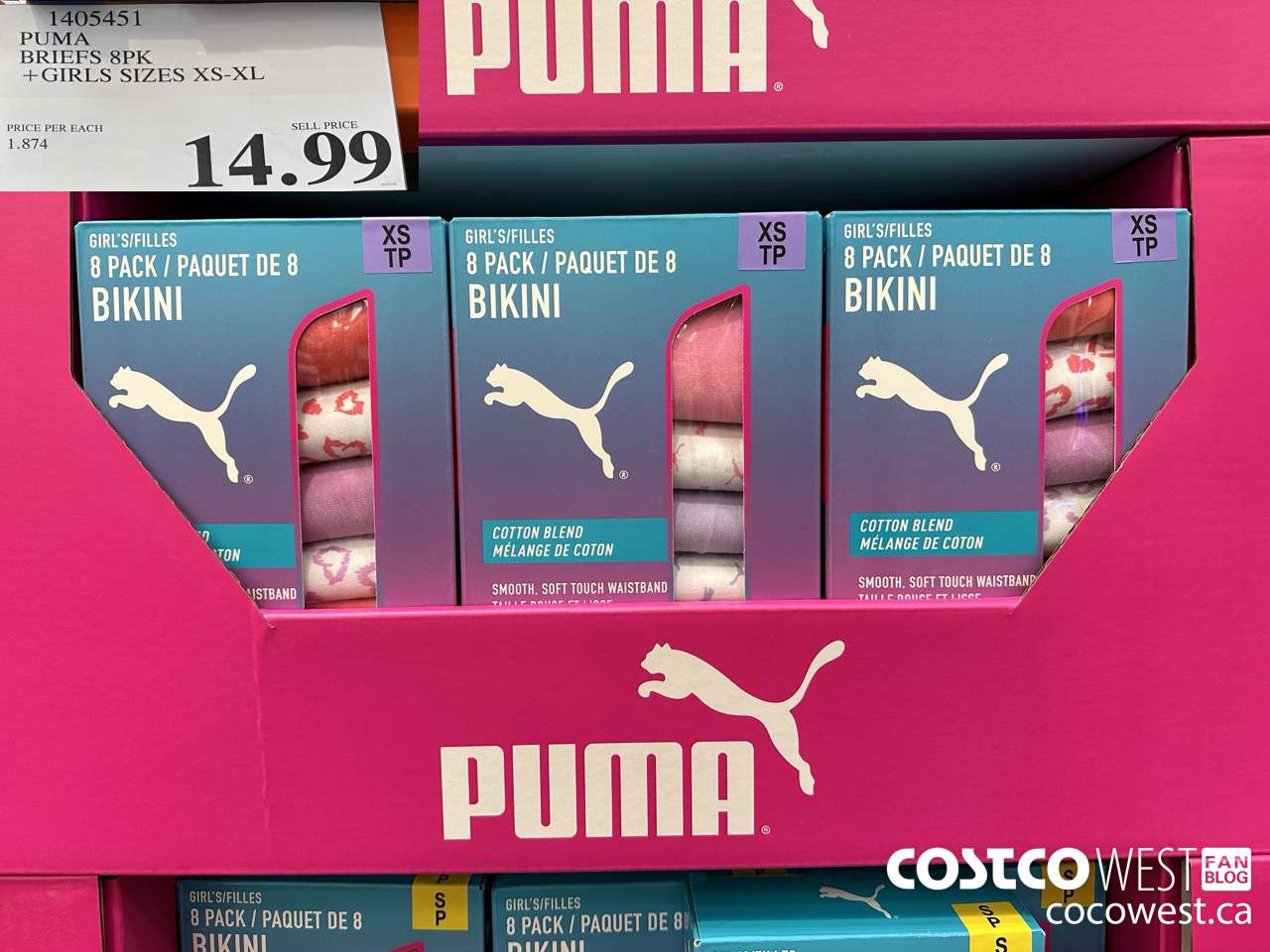 1405451 PUMA BRIEFS 6PK GIRLS SIZES XS-XL $14.99