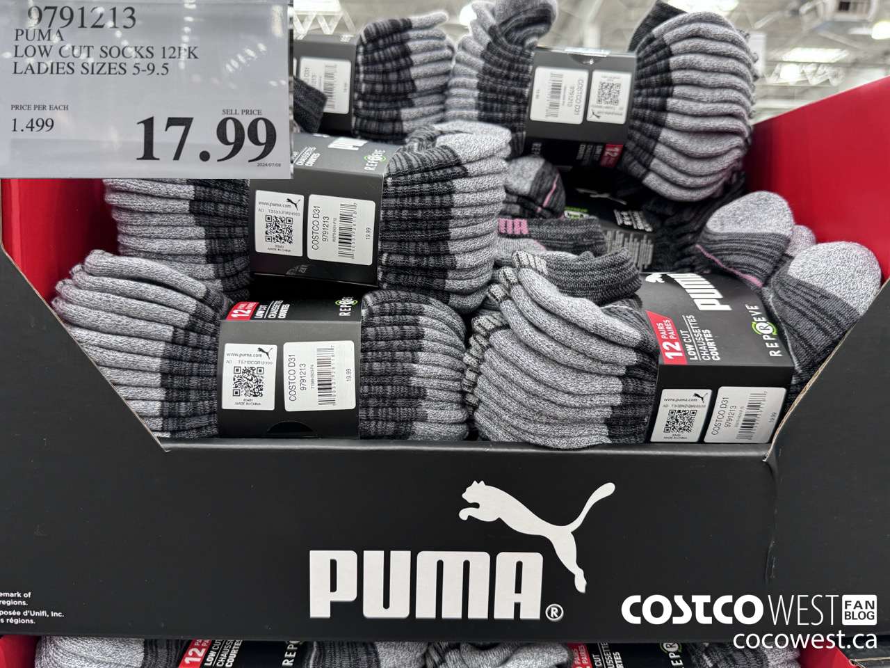9791213 PUMA LOW CUT SOCKS 12PK LADIES SIZES 5-9.5 $17.99