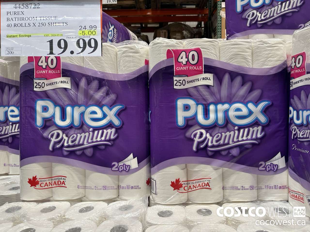 4458722 PUREX BATHROOM TISSUE 40 ROLLS X 250 SHEETS ($5.00 INSTANT SAVINGS EXPIRES ON 2024-07-28) $19.99