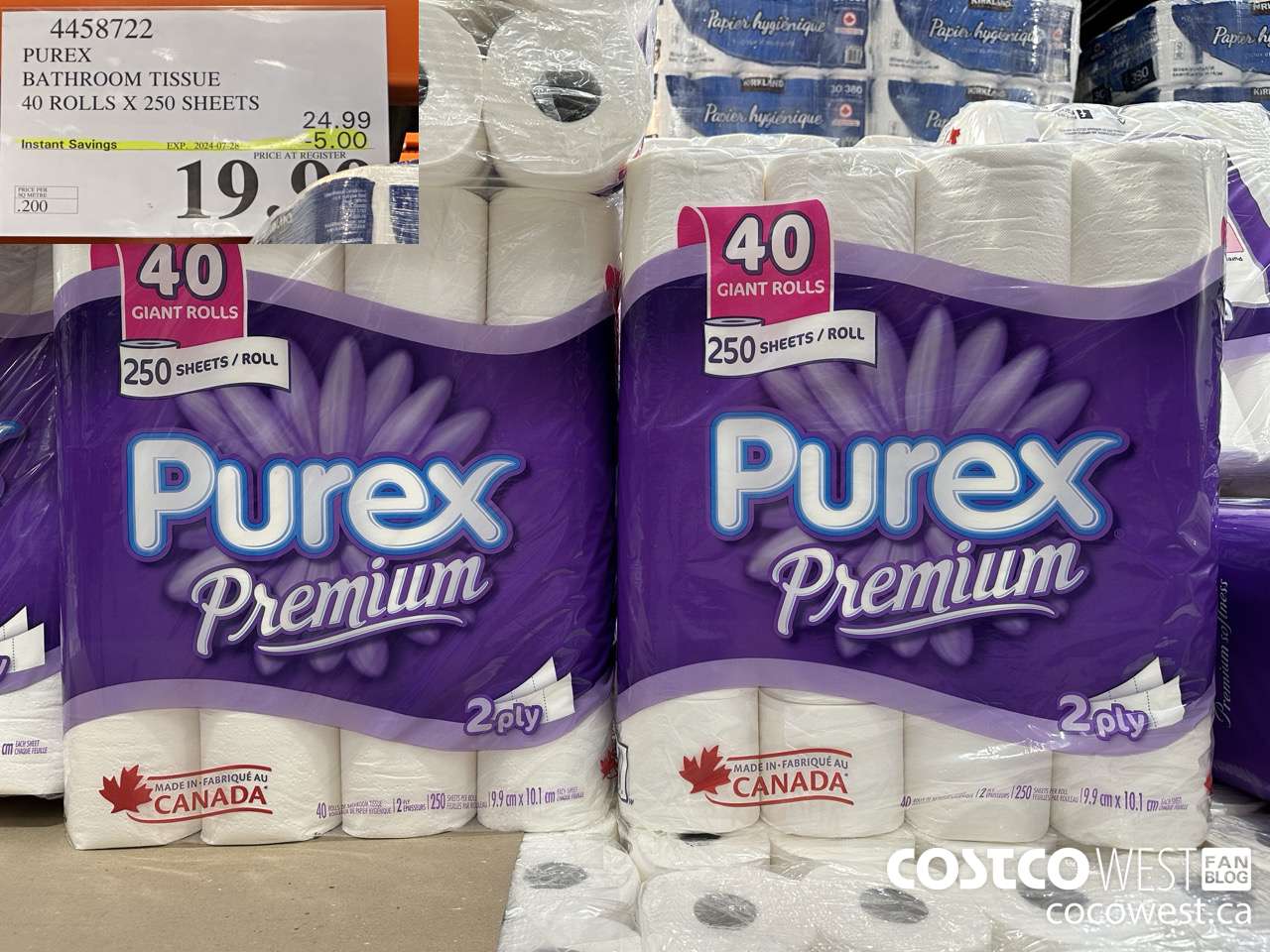 4458722 PUREX BATHROOM TISSUE 40 ROLLS X 250 SHEETS ($5.00 INSTANT SAVINGS EXPIRES ON 2024-07-28) $19.99