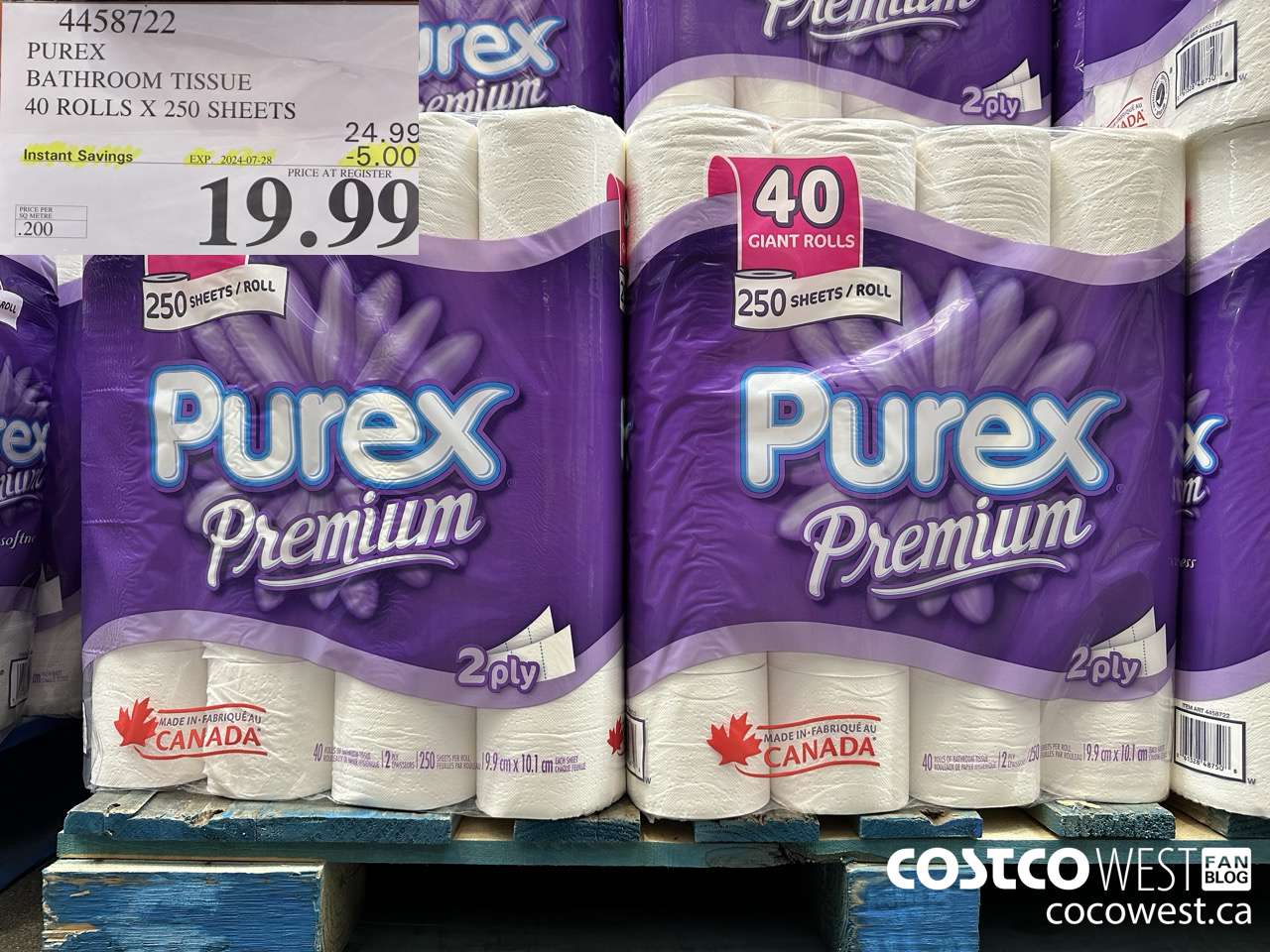 4458722 PUREX BATHROOM TISSUE 40 ROLLS X 250 SHEETS ($5.00 INSTANT SAVINGS EXPIRES ON 2024-07-28) $19.99
