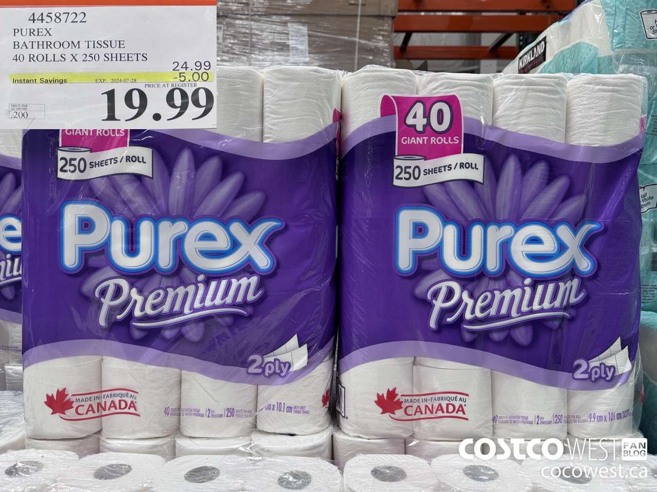 4458722 PUREX BATHROOM TISSUE 40 ROLLS X 250 SHEETS ($5.00 INSTANT SAVINGS EXPIRES ON 2024-07-28) $19.99