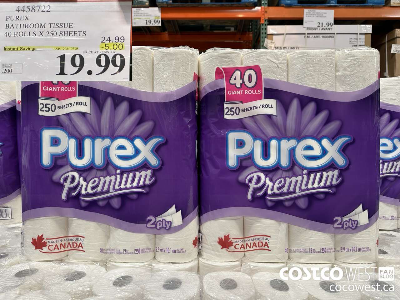 4458722 PUREX BATHROOM TISSUE 40 ROLLS X 250 SHEETS ($5.00 INSTANT SAVINGS EXPIRES ON 2024-07-28) $19.99