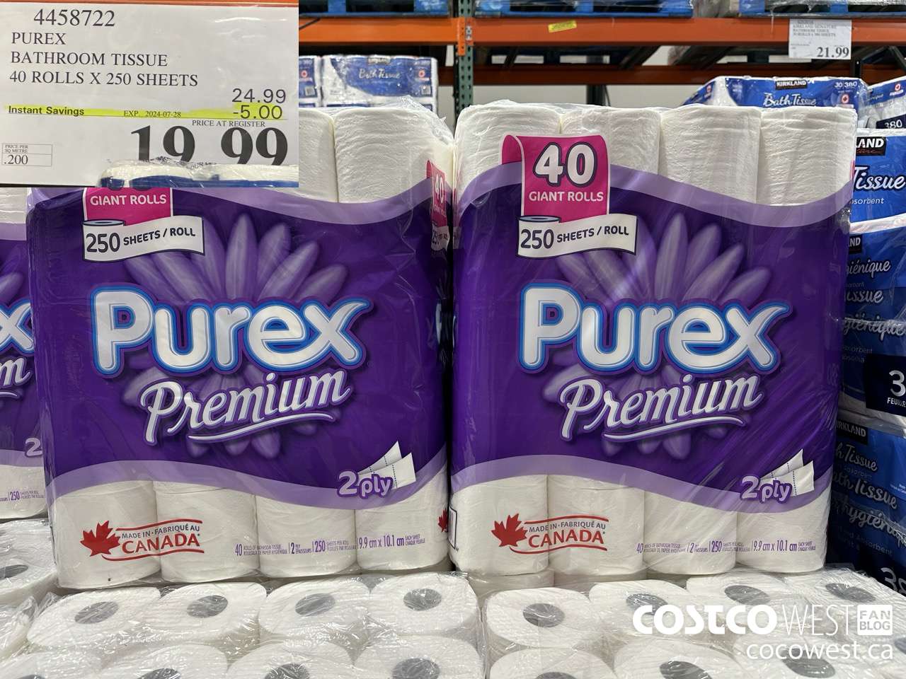 4458722 PUREX BATHROOM TISSUE 40 ROLLS X 250 SHEETS ($5.00 INSTANT SAVINGS EXPIRES ON 2024-07-28) $19.99