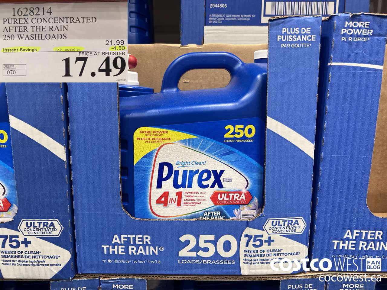 1628214 PUREX CONCENTRATED AFTER THE RAIN 250 WASHLOADS ($4.50 INSTANT SAVINGS EXPIRES ON 2024-07-14) $17.49