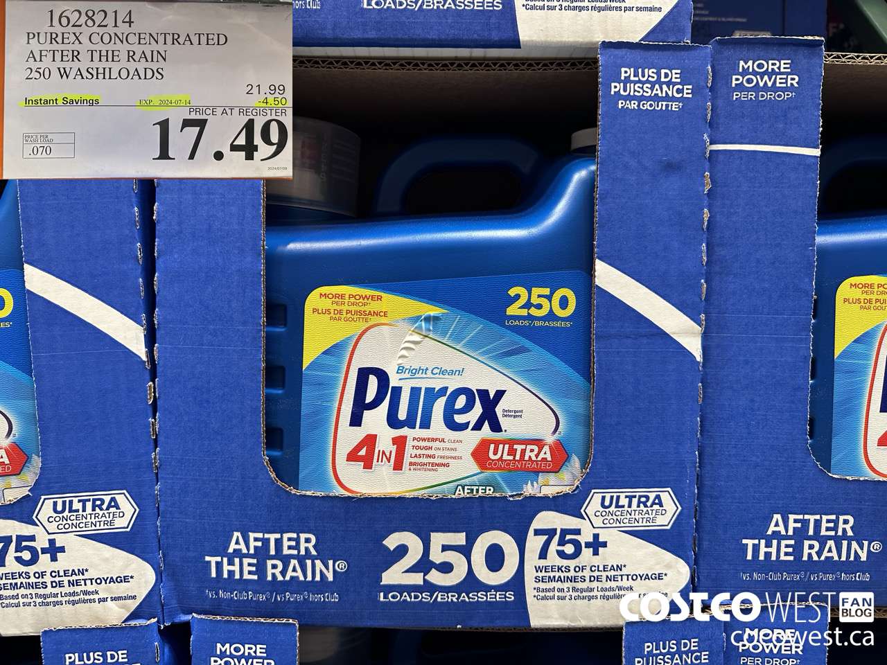 1628214 PUREX CONCENTRATED AFTER THE RAIN 250 WASHLOADS ($4.50 INSTANT SAVINGS EXPIRES ON 2024-07-14) $17.49