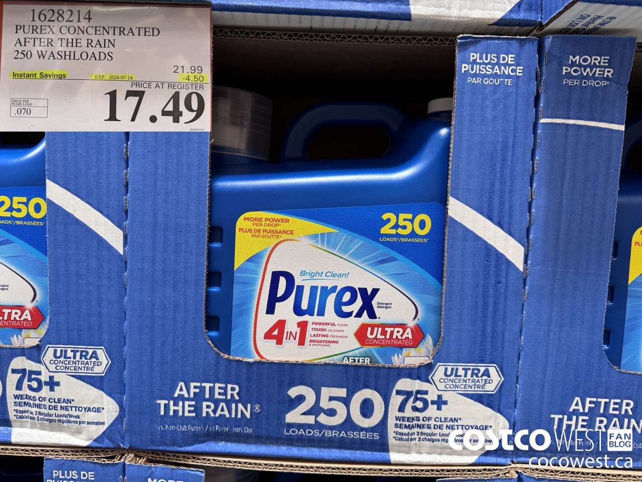 1628214 PUREX CONCENTRATED AFTER THE RAIN 250 WASHLOADS ($4.50 INSTANT SAVINGS EXPIRES ON 2024-07-14) $17.49