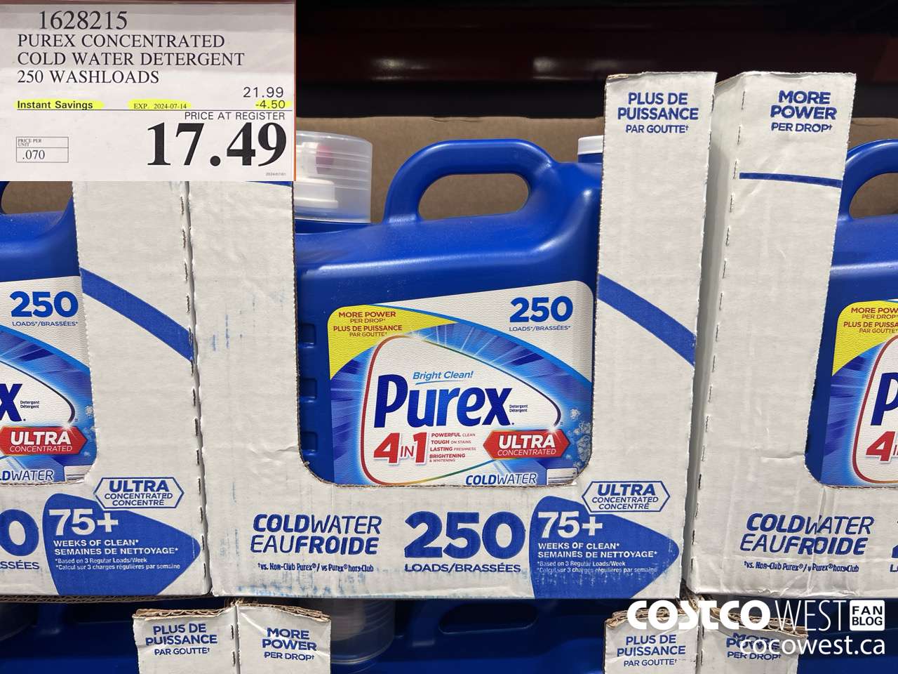 1628215 PUREX CONCENTRATED COLD WATER DETERGENT 250 WASHLOADS ($4.50 INSTANT SAVINGS EXPIRES ON 2024-07-14) $17.49