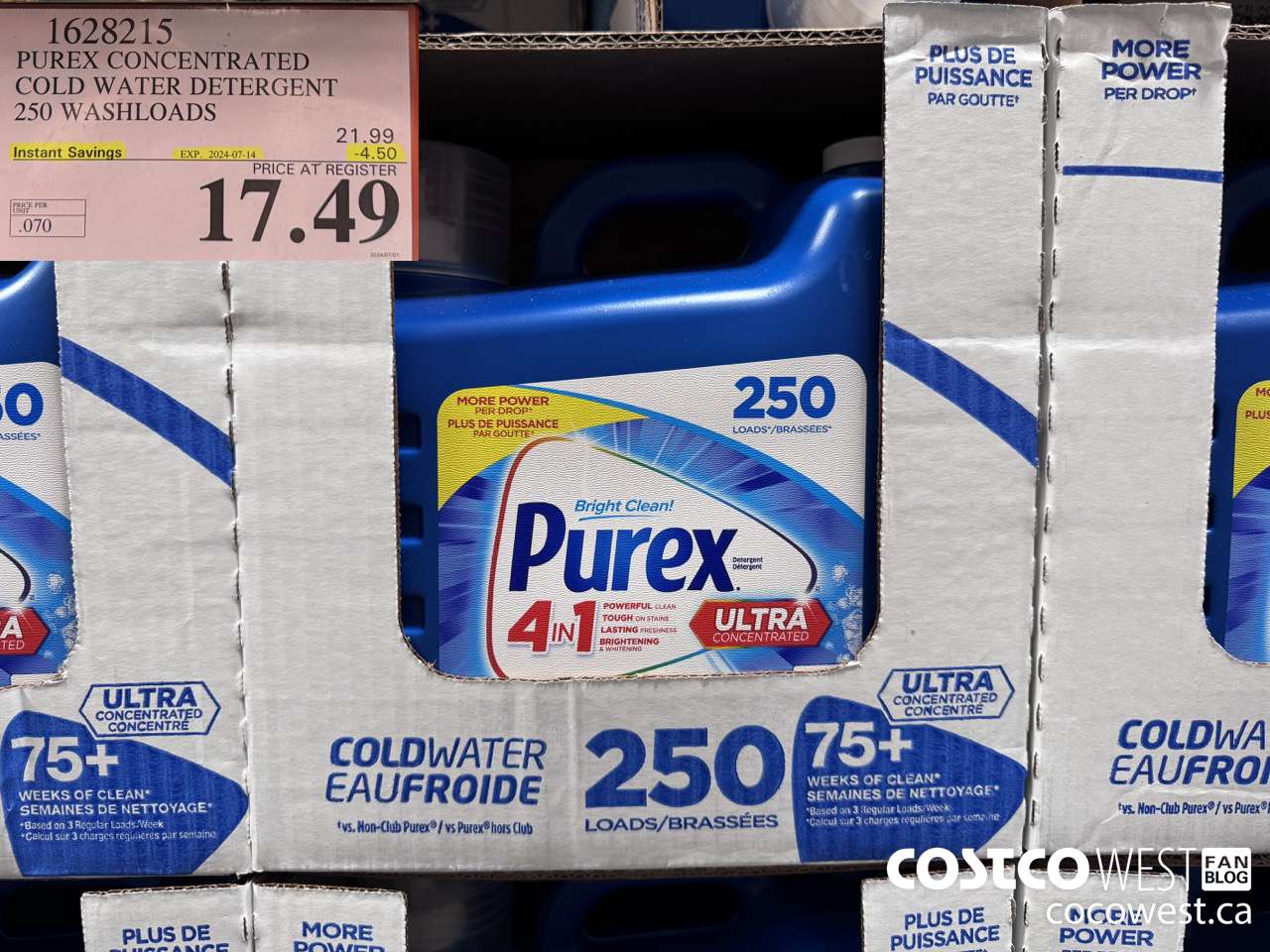1628215 PUREX CONCENTRATED COLD WATER DETERGENT 250 WASHLOADS ($4.50 INSTANT SAVINGS EXPIRES ON 2024-07-14) $17.49
