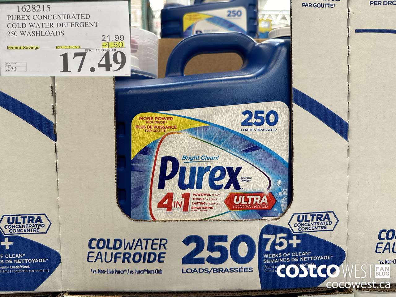 1628215 PUREX CONCENTRATED COLD WATER DETERGENT 250 WASHLOADS ($4.50 INSTANT SAVINGS EXPIRES ON 2024-07-14) $17.49