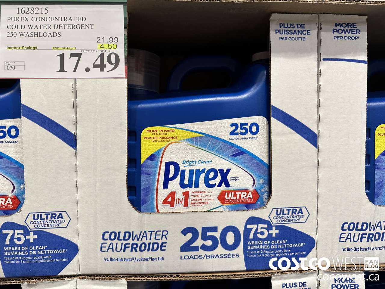 1628215 PUREX CONCENTRATED COLD WATER DETERGENT 250 WASHLOADS ($4.50 INSTANT SAVINGS EXPIRES ON 2024-08-11) $17.49