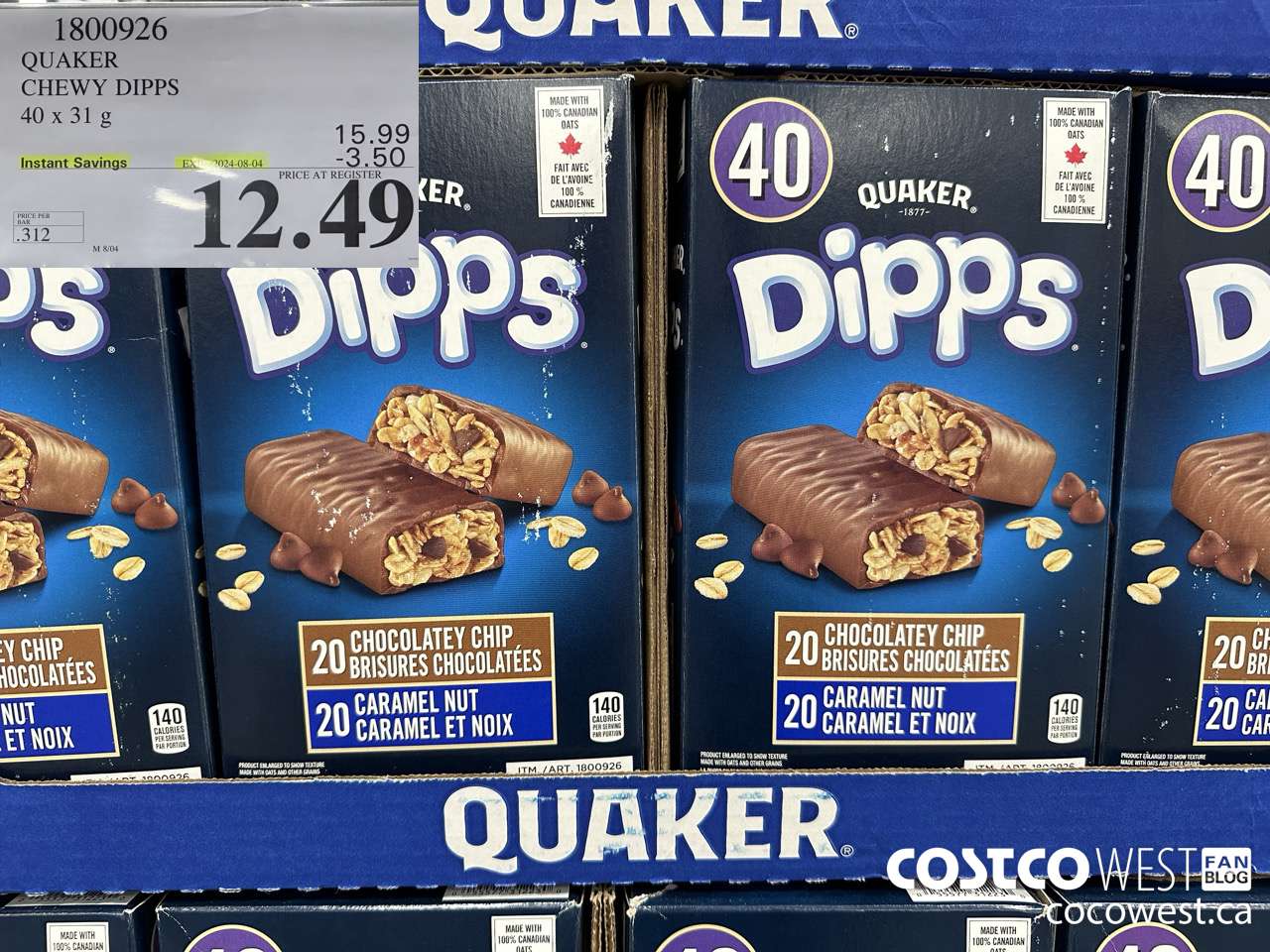 1800926 QUAKER CHEWY DIPPS 40 X 31 G ($3.50 INSTANT SAVINGS EXPIRES ON 2024-08-04) $12.49