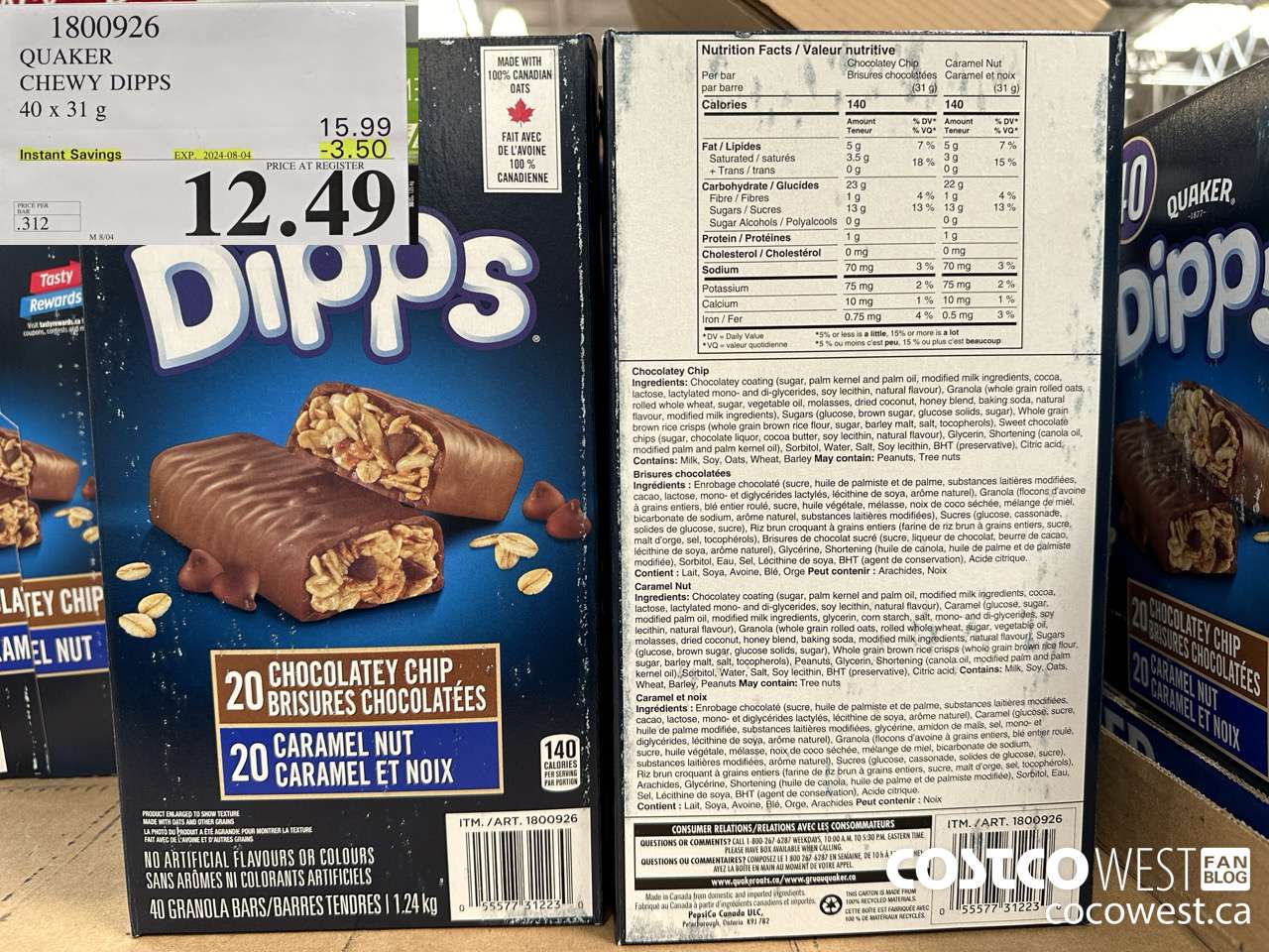 1800926 QUAKER CHEWY DIPPS 40 X 31 G ($3.50 INSTANT SAVINGS EXPIRES ON 2024-08-04) $12.49