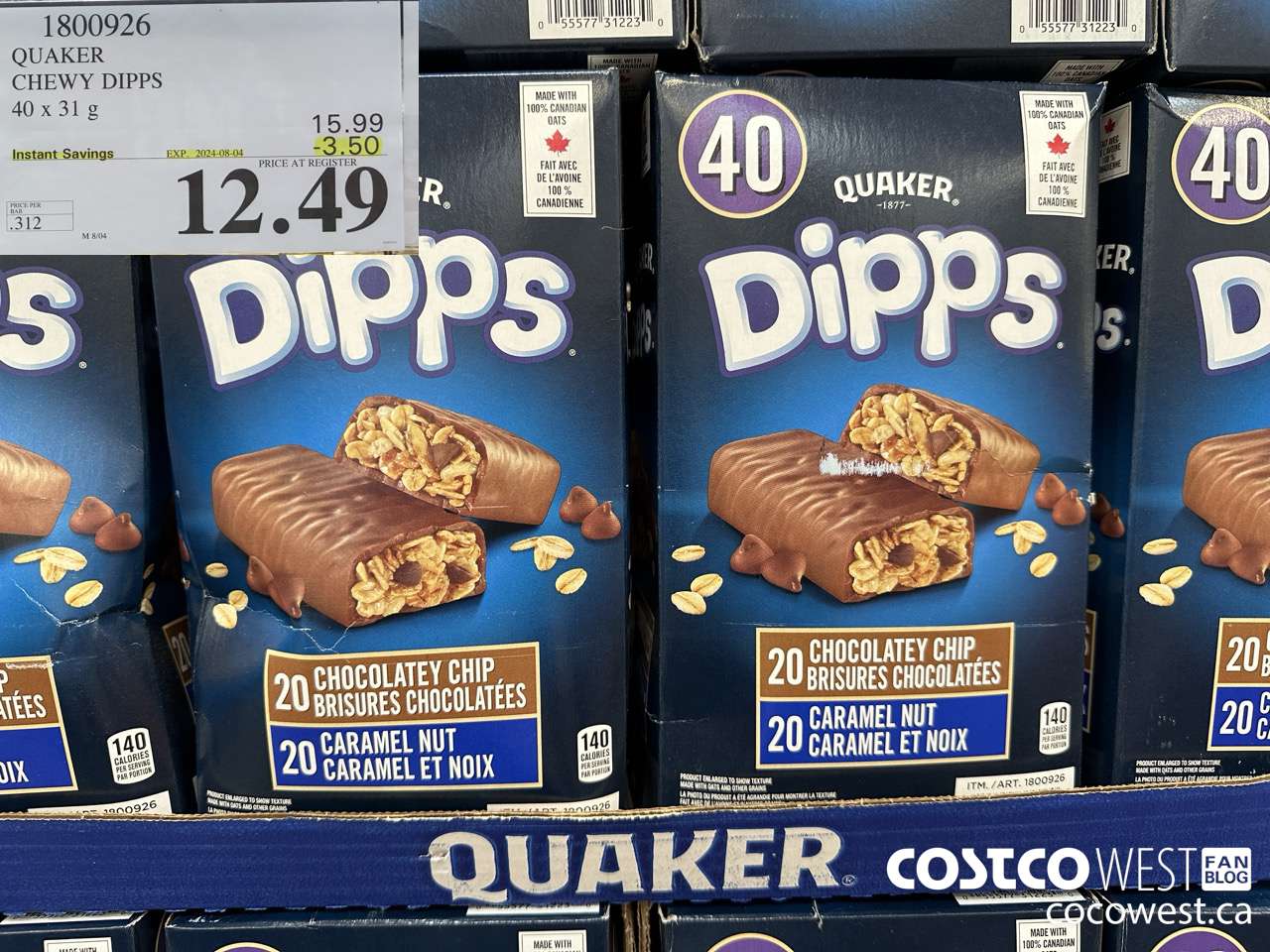 1800926 QUAKER CHEWY DIPPS 40 X 31 G ($3.50 INSTANT SAVINGS EXPIRES ON 2024-08-04) $12.49
