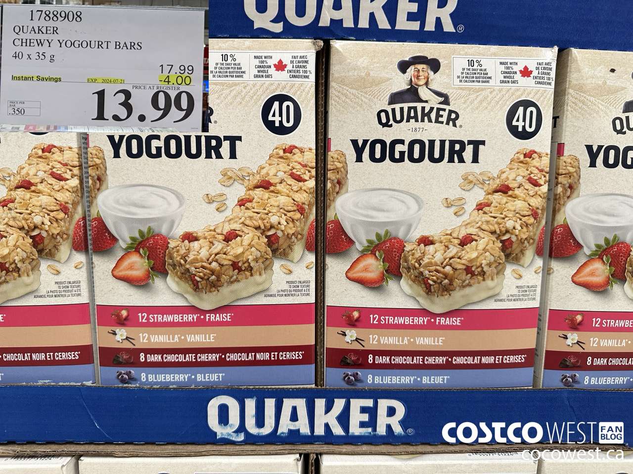 1788908 QUAKER CHEWY YOGOURT BARS 40 X 35 G ($4.00 INSTANT SAVINGS EXPIRES ON 2024-07-21) $13.99