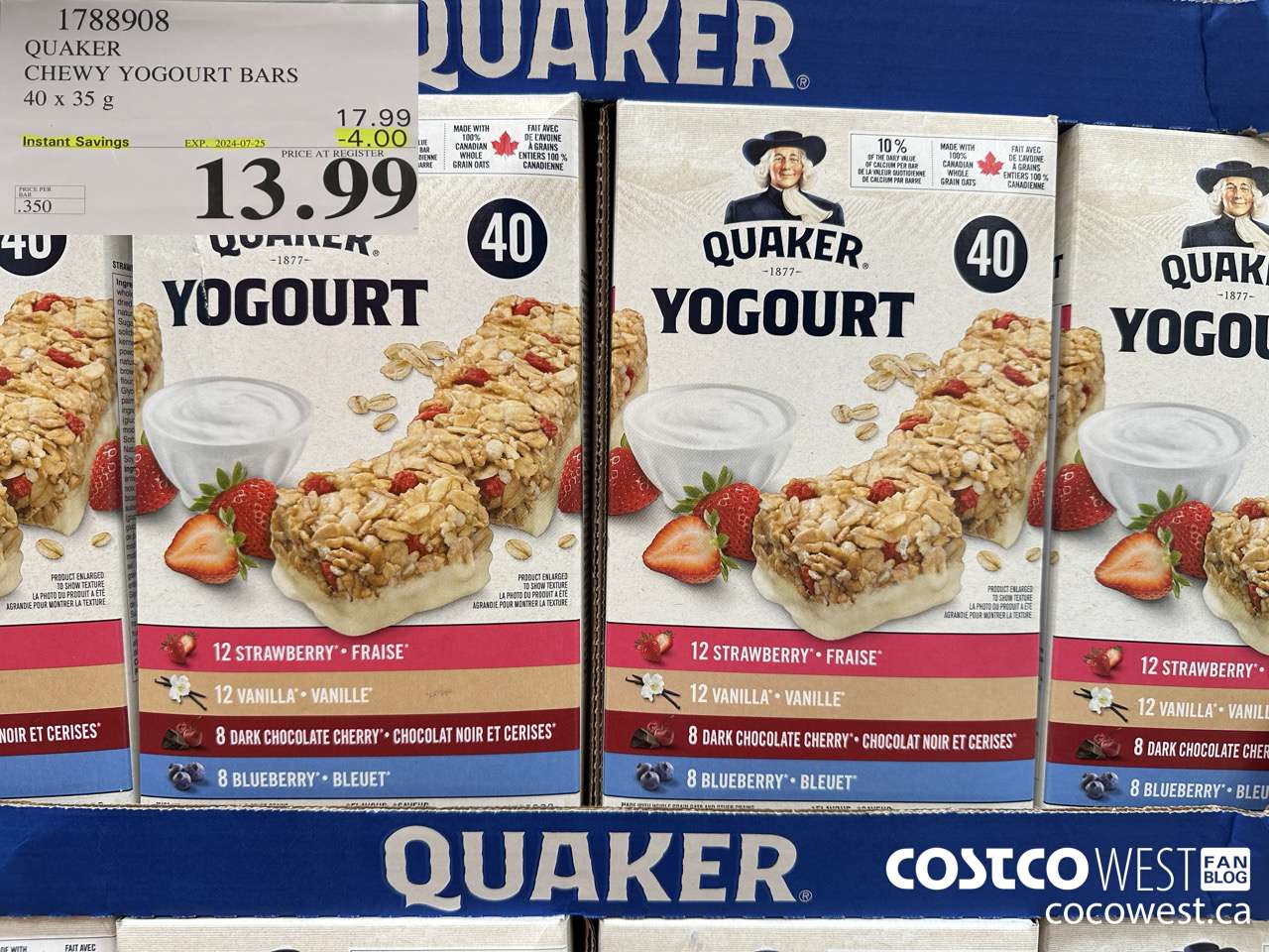 1788908 QUAKER CHEWY YOGOURT BARS 40 X 35 G ($4.00 INSTANT SAVINGS EXPIRES ON 2024-07-25) $13.99