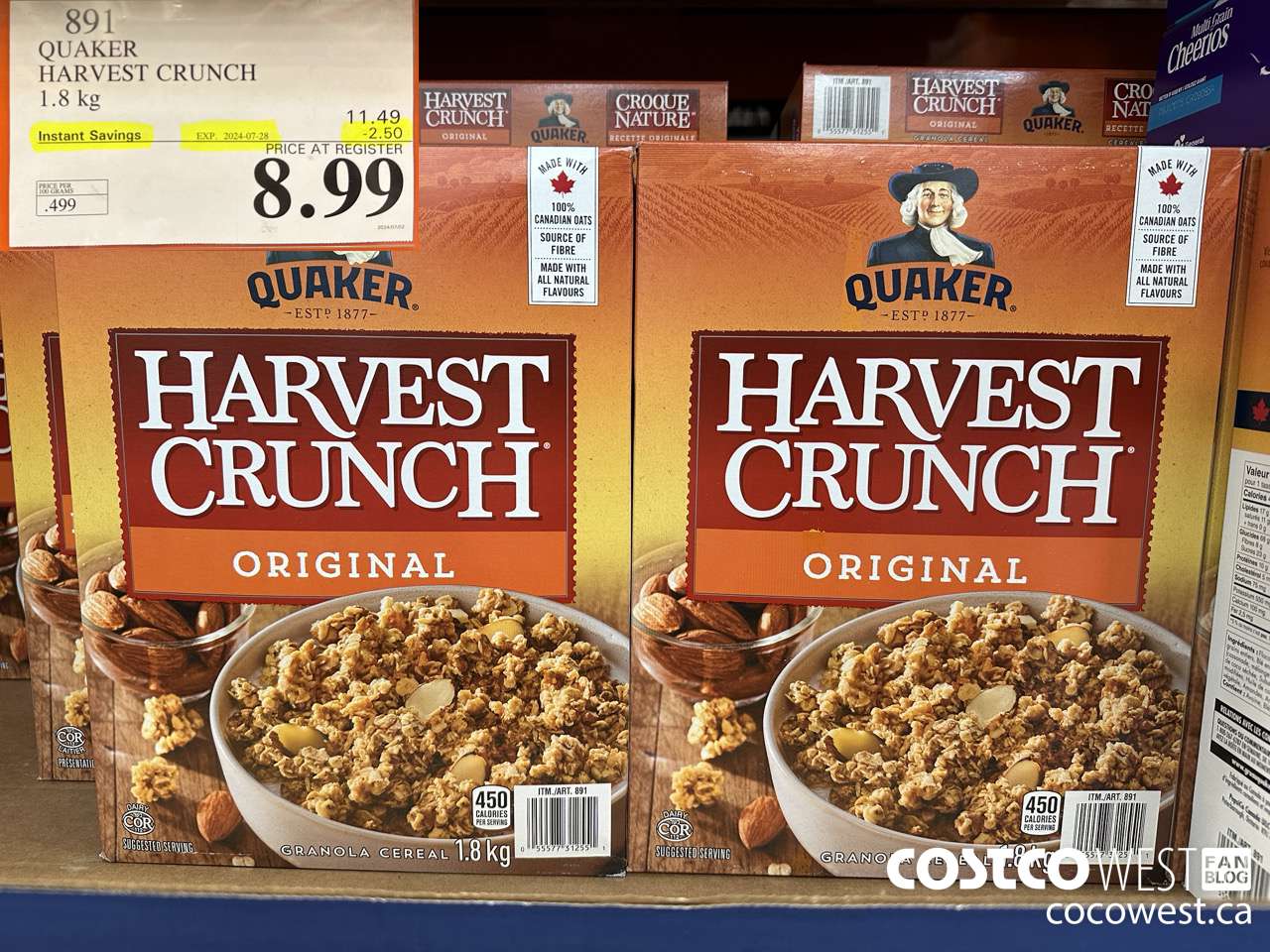 891 QUAKER HARVEST CRUNCH 1.8 KG ($2.50 INSTANT SAVINGS EXPIRES ON 2024-07-28) $8.99