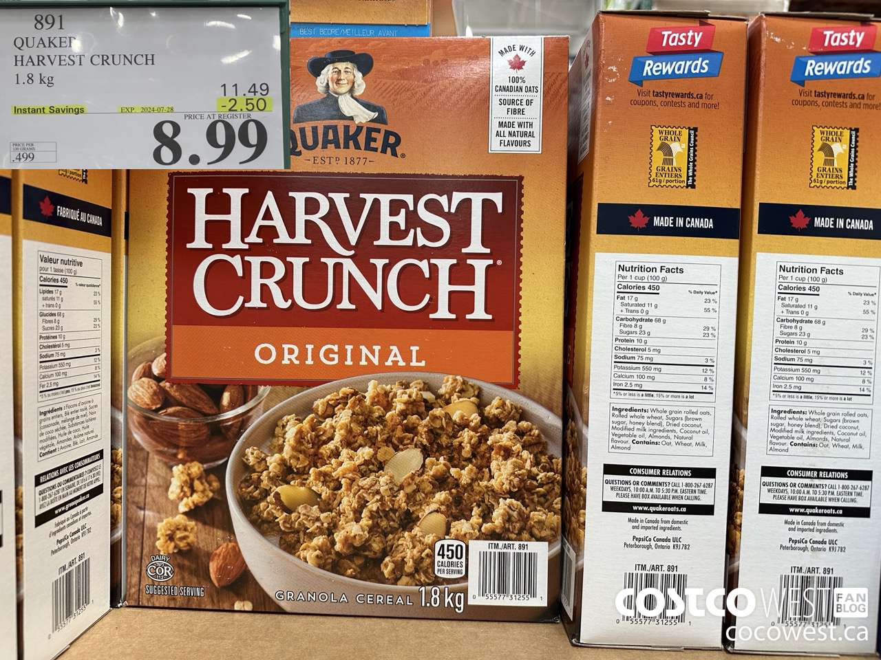 891 QUAKER HARVEST CRUNCH 1.8 KG ($2.50 INSTANT SAVINGS EXPIRES ON 2024-07-28) $8.99