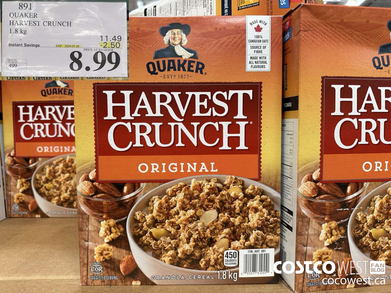 891 QUAKER HARVEST CRUNCH 1.8 KG ($2.50 INSTANT SAVINGS EXPIRES ON 2024-07-28) $8.99