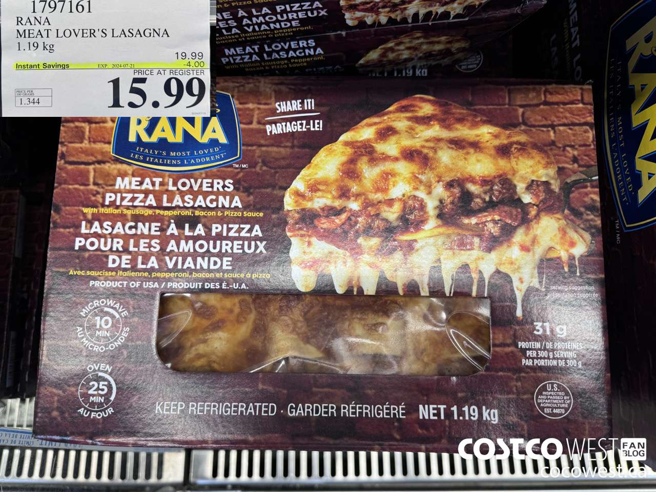 1797161 RANA MEAT LOVER'S LASAGNA 1.19 KG ($4.00 INSTANT SAVINGS EXPIRES ON 2024-07-21) $15.99
